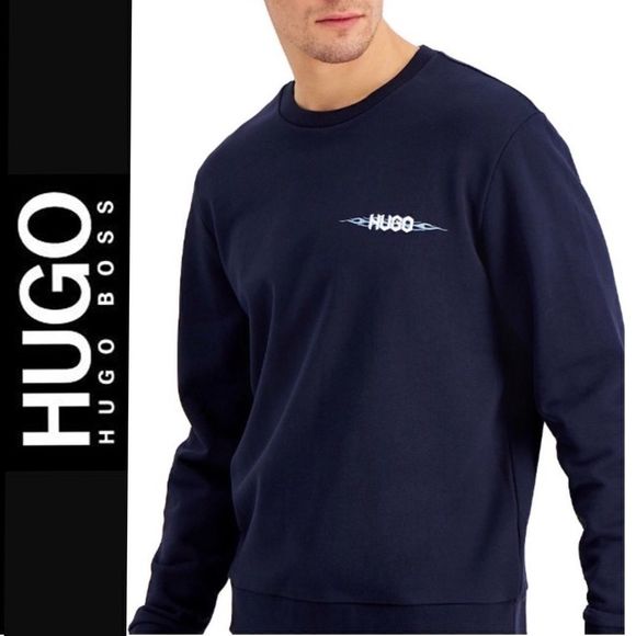 HUGO BOSS Men’s Flame Logo Sweat Shirt  Dark Blue - Picture 9 of 10